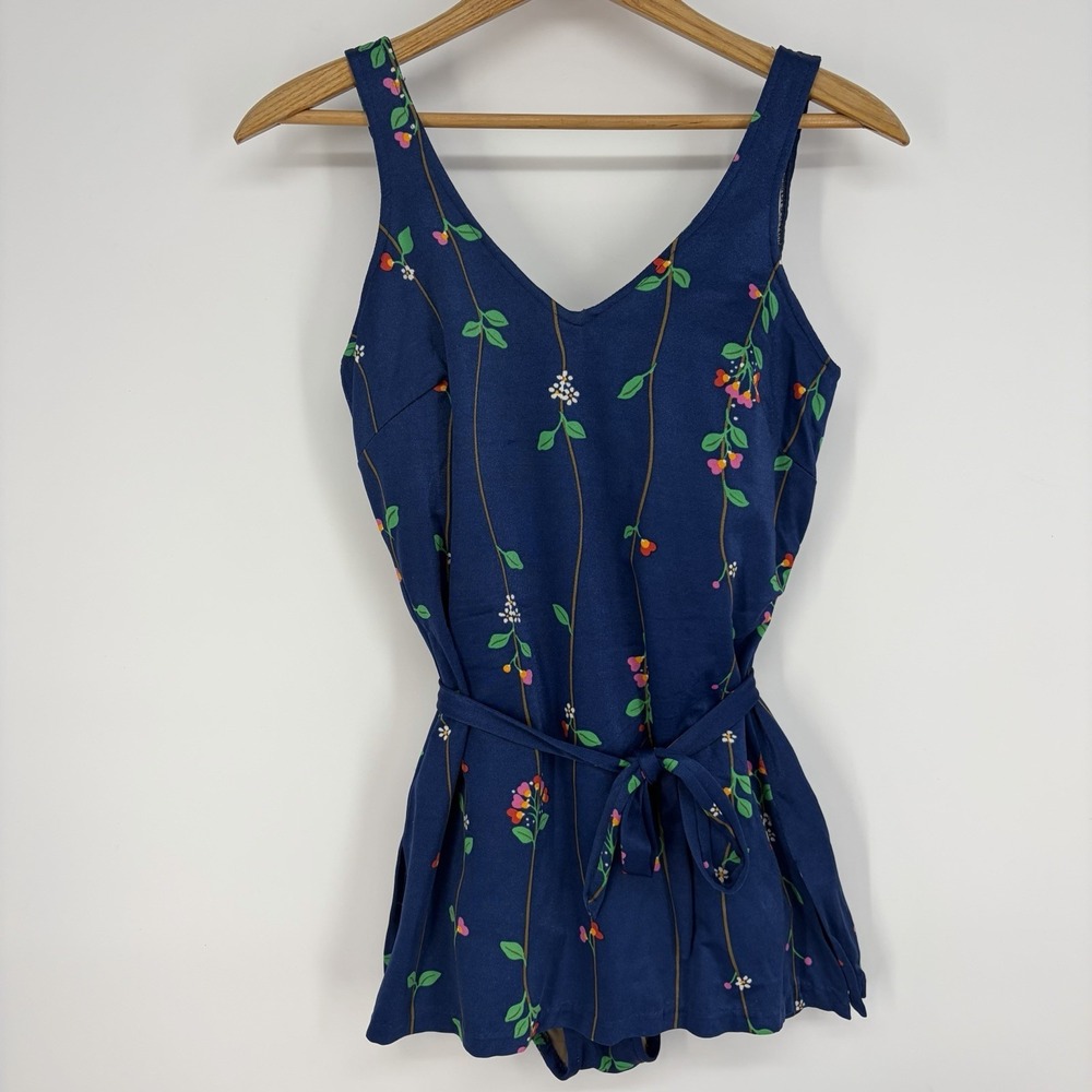 Vtg Maxine Of Hollywood Swim Dress 16 USA Blue‎ Floral Cottage Boho Heritage🚨